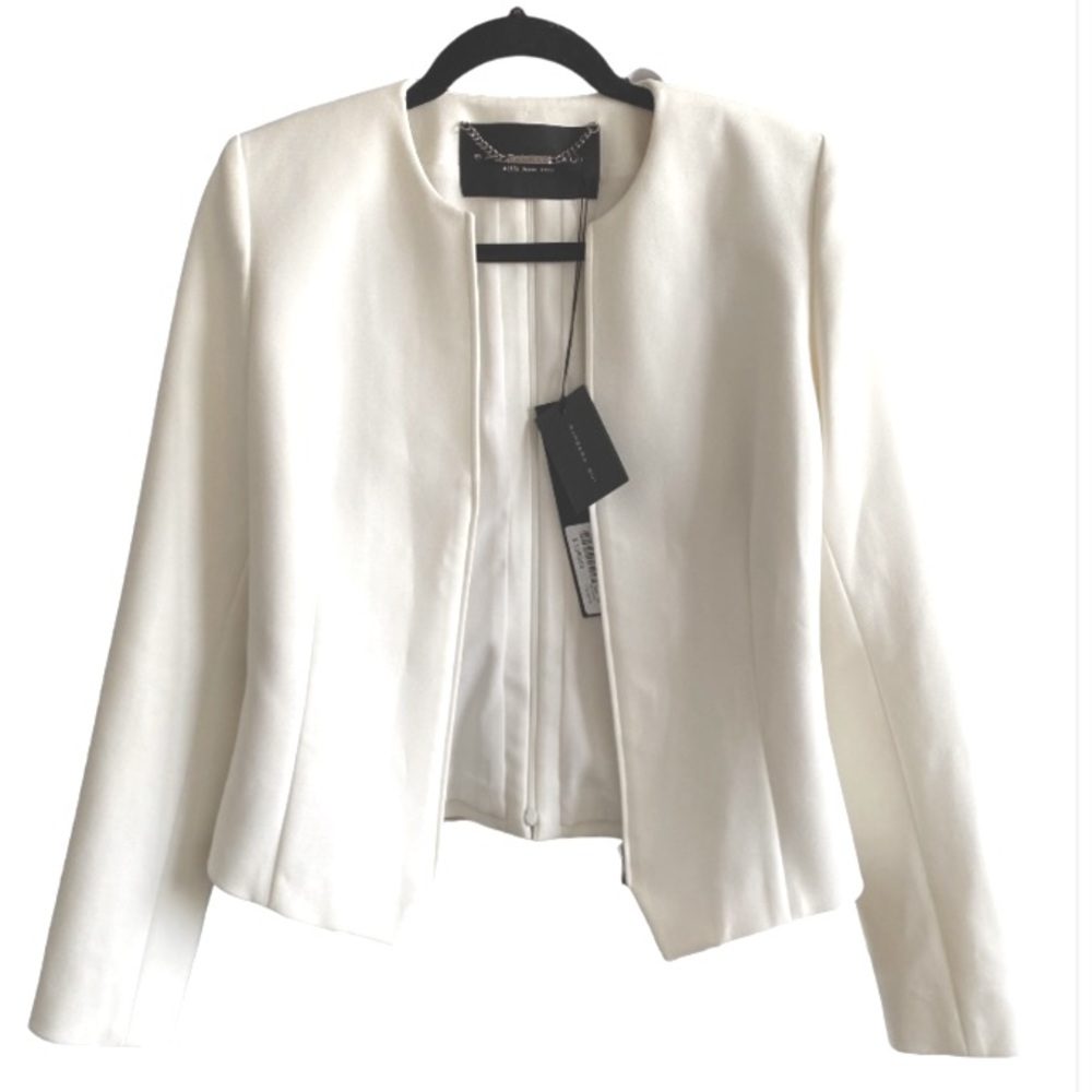 NEW Barbara Bui White Minimalist  Zipper Closure Blazer Size 38